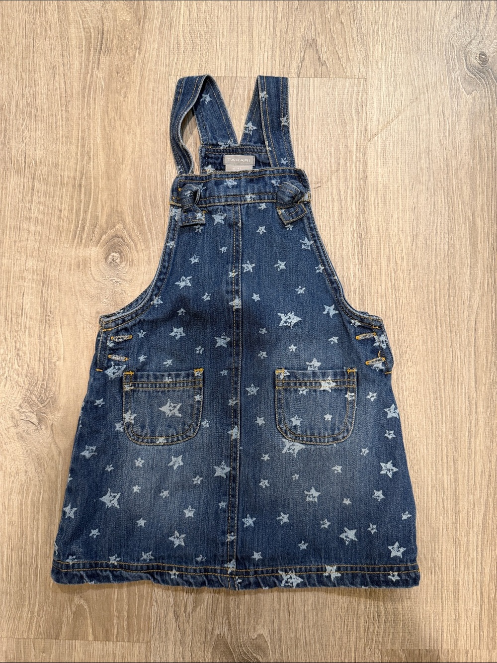 Tahari Star Print Denim Overall Dress - Blue
